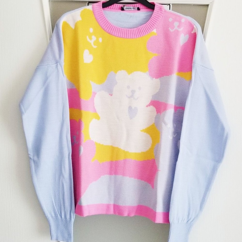 🐻Kawaii Lolita Pastel Teddy Light Blue Sweater